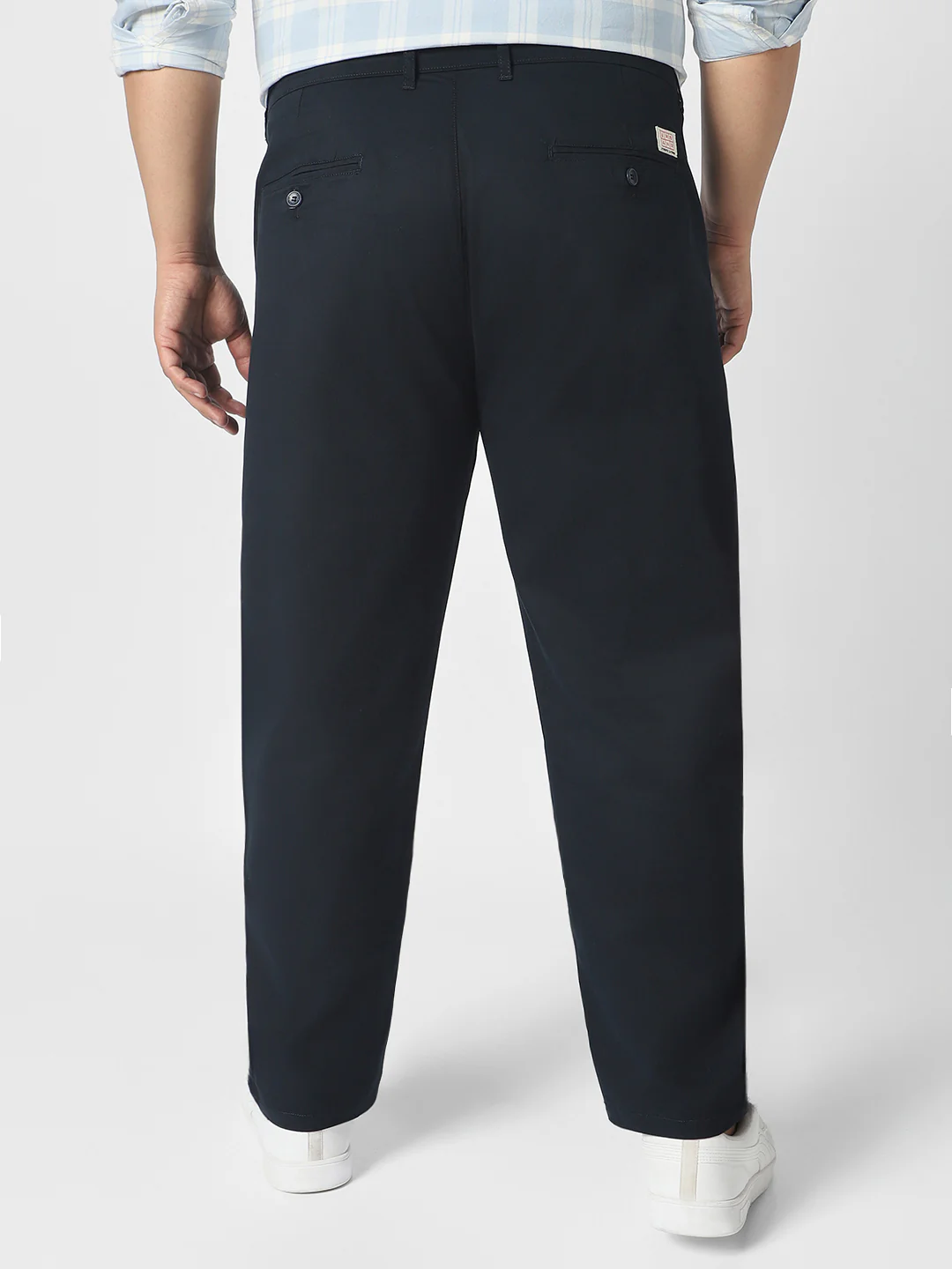 Plus Men's Navy Blue Cotton Regular Fit Casual Chinos Trousers Stretch - Image 3