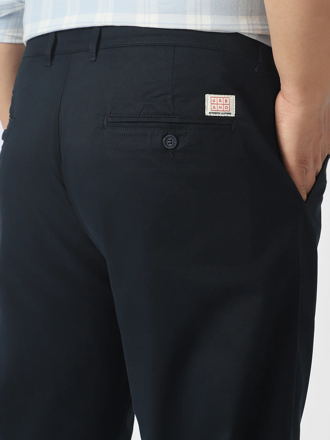 Plus Men's Navy Blue Cotton Regular Fit Casual Chinos Trousers Stretch - Image 5