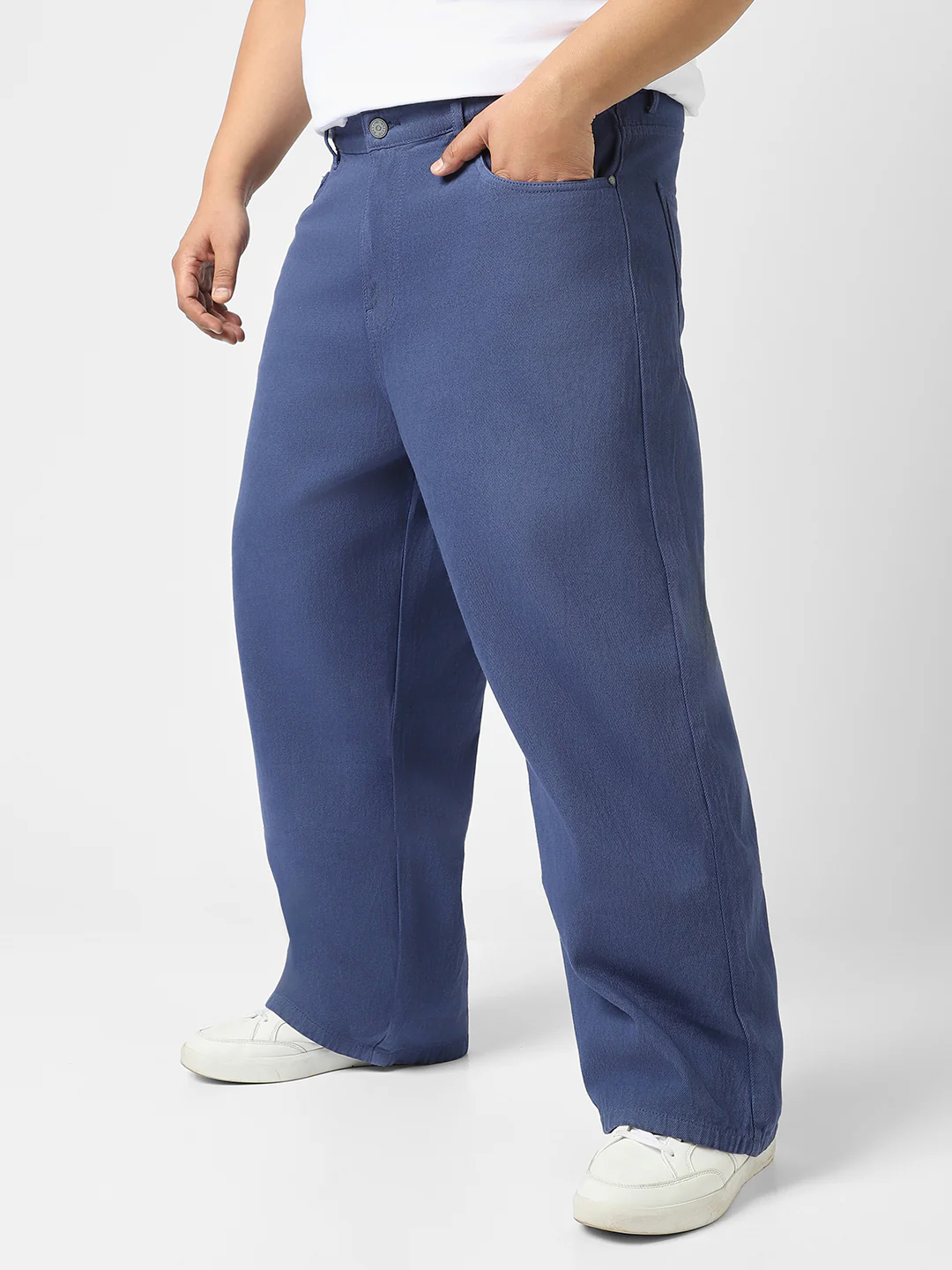 Plus Men's Navy Blue Loose Baggy Fit Washed Jeans Non-Stretchable - Image 2