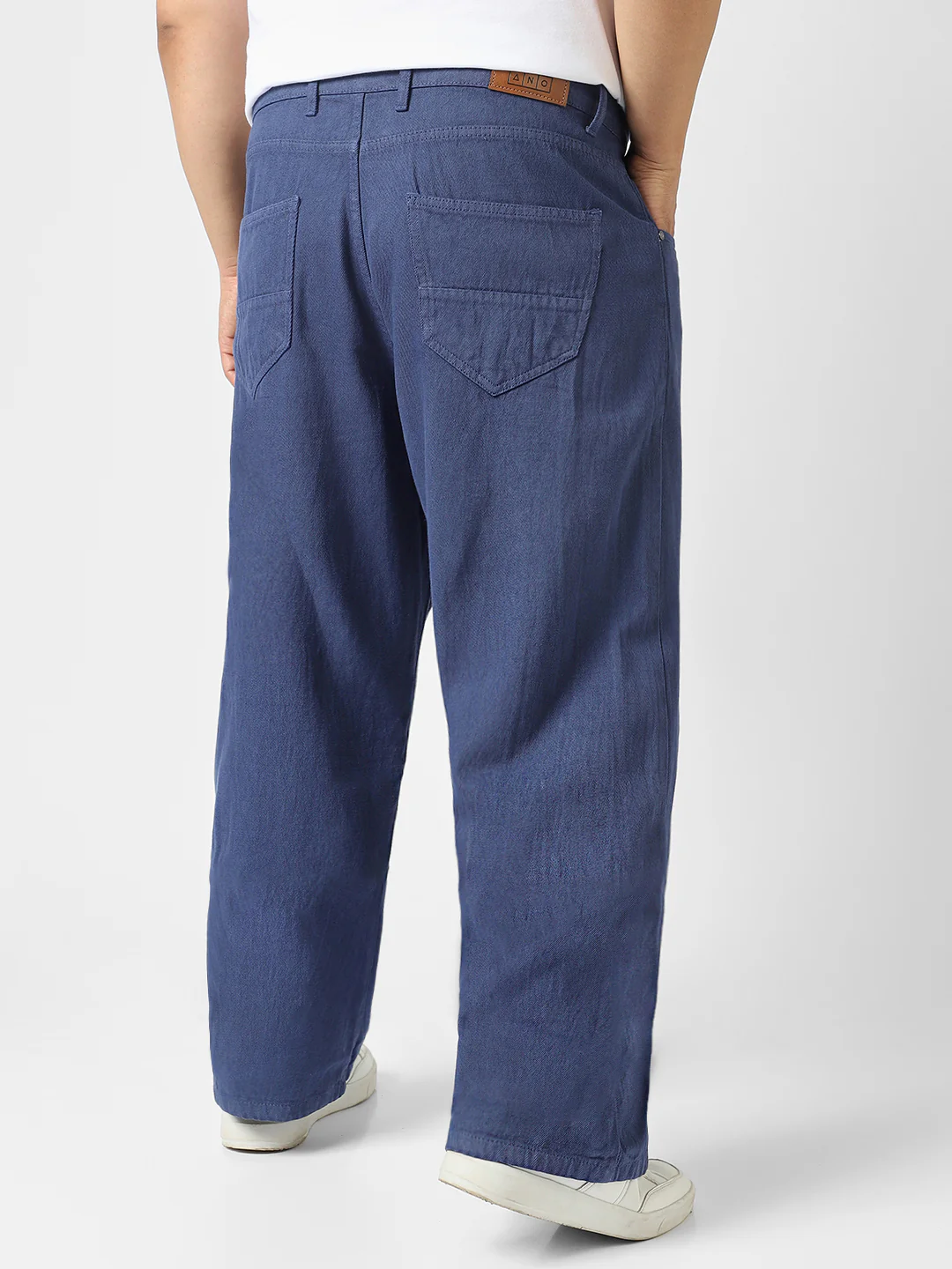 Plus Men's Navy Blue Loose Baggy Fit Washed Jeans Non-Stretchable - Image 3