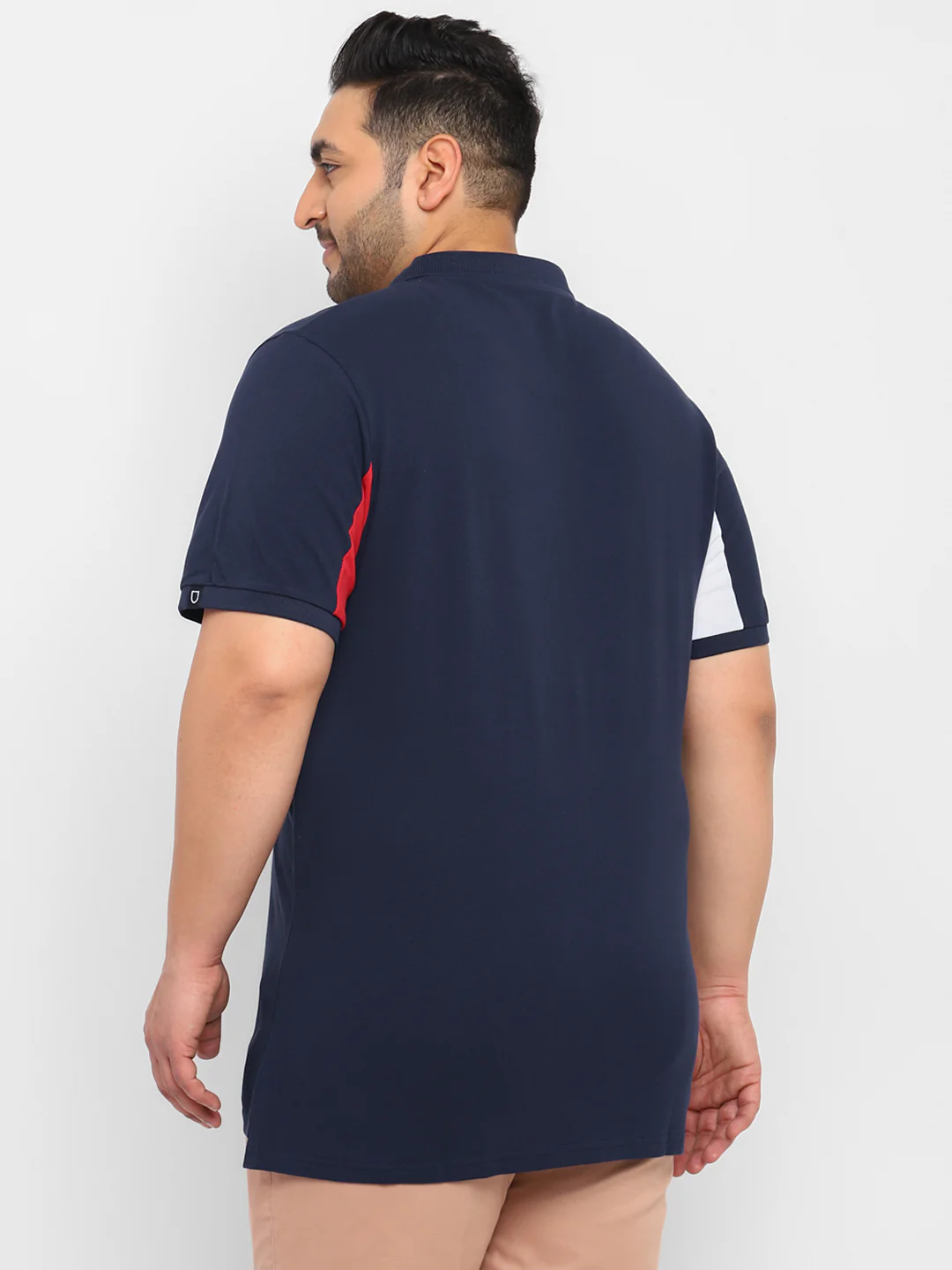 Plus Men's Navy Blue, Red, White Colour-Block Regular Fit Half Sleeve Cotton Polo T-Shirt - Image 3