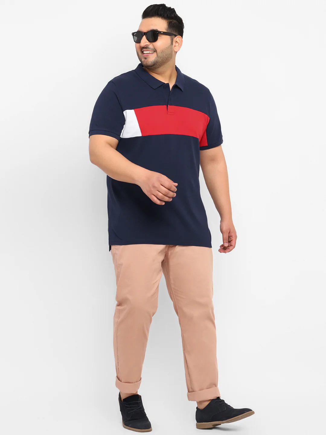 Plus Men's Navy Blue, Red, White Colour-Block Regular Fit Half Sleeve Cotton Polo T-Shirt - Image 4