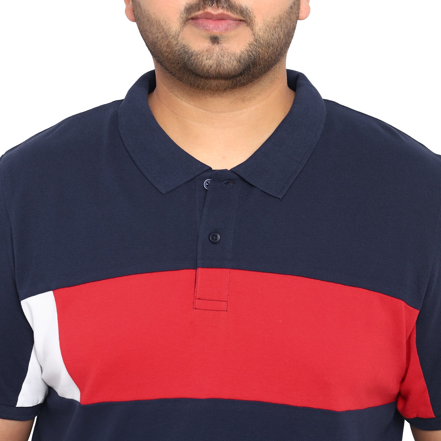 Plus Men's Navy Blue, Red, White Colour-Block Regular Fit Half Sleeve Cotton Polo T-Shirt - Image 5