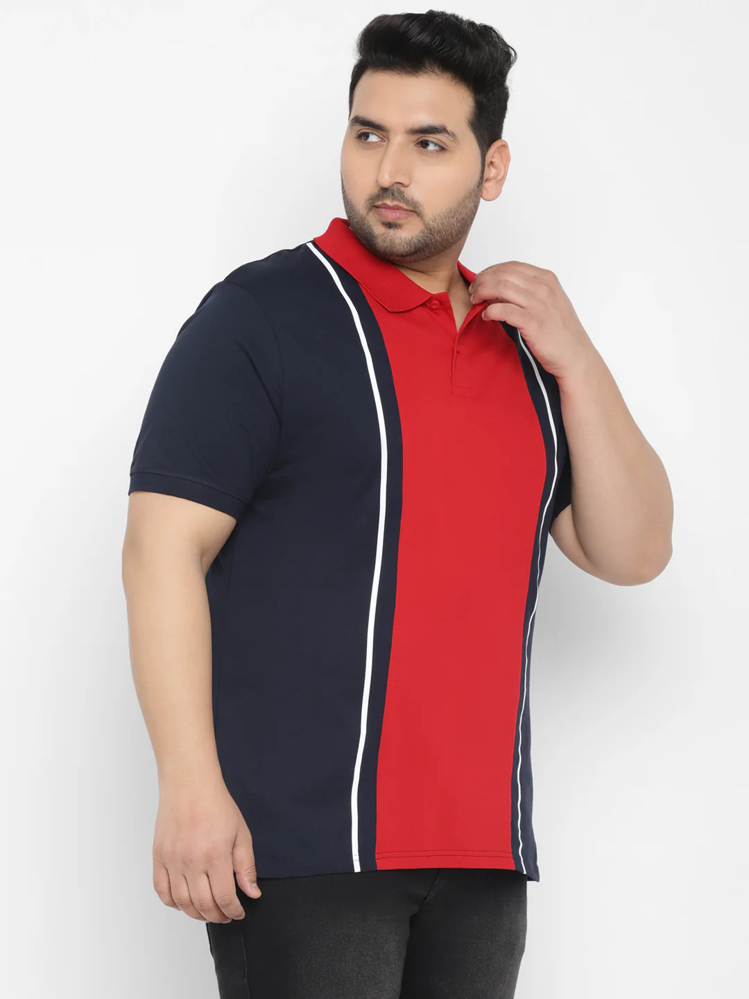 Plus Men's Navy Blue, Red, White Colour-Block Regular Fit Half Sleeve Cotton Polo T-Shirt - Image 2