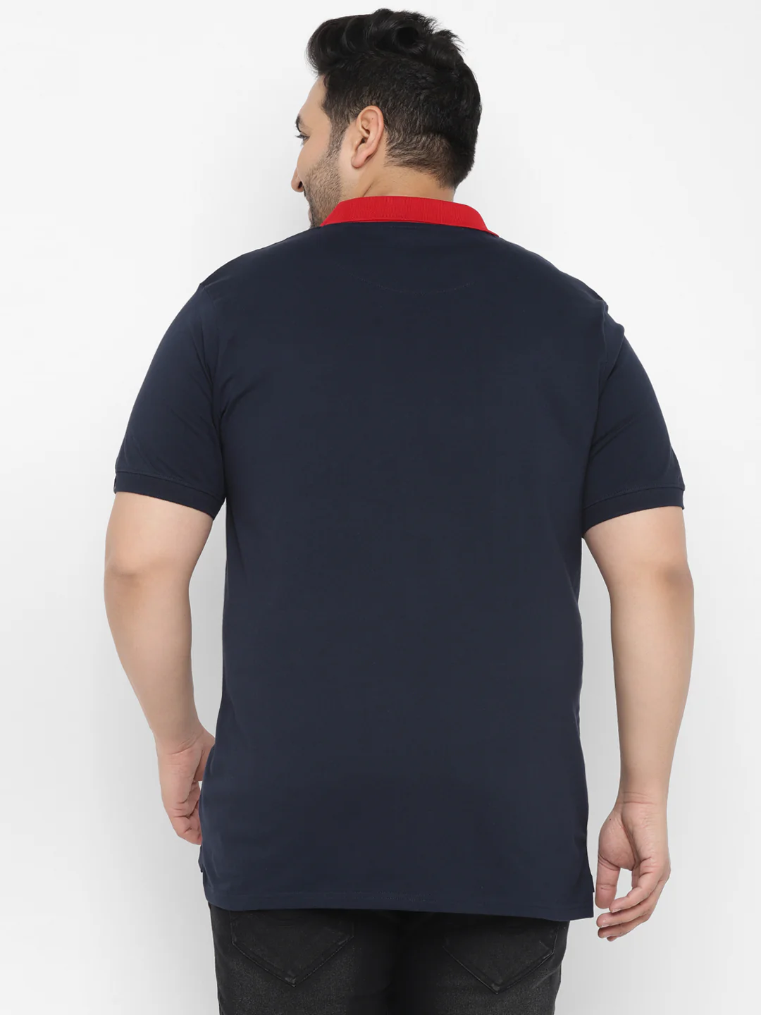 Plus Men's Navy Blue, Red, White Colour-Block Regular Fit Half Sleeve Cotton Polo T-Shirt - Image 3
