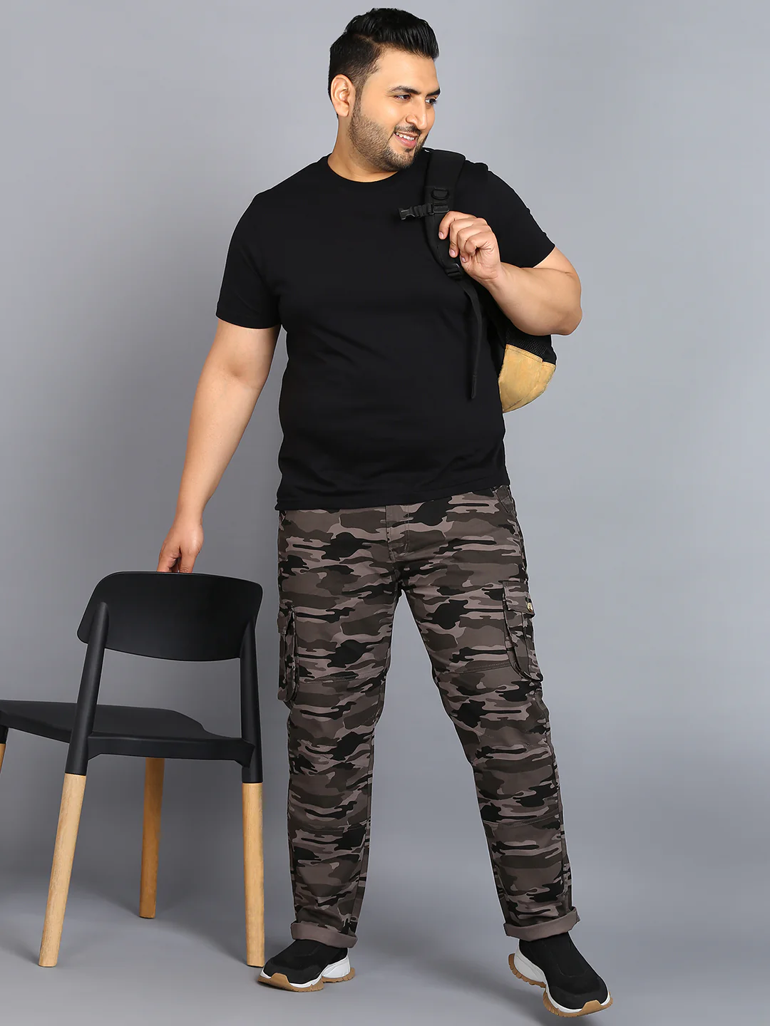 Plus Men's Navy Blue Regular Fit Military Camouflage Cargo Chino Pant with 6 Pockets - Image 4