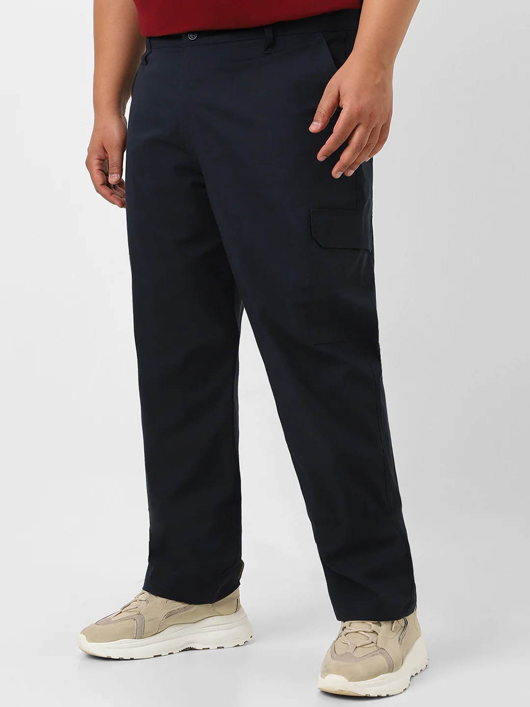 Plus Men's Navy Blue Regular Fit Solid Cargo Chino Pant With 6 Pockets - Image 2