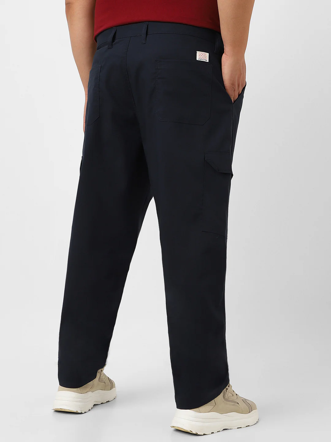 Plus Men's Navy Blue Regular Fit Solid Cargo Chino Pant With 6 Pockets - Image 3