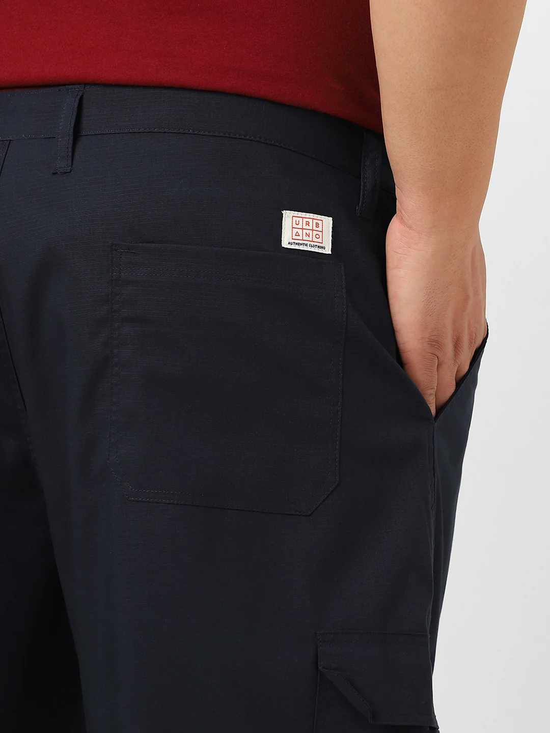 Plus Men's Navy Blue Regular Fit Solid Cargo Chino Pant With 6 Pockets - Image 5
