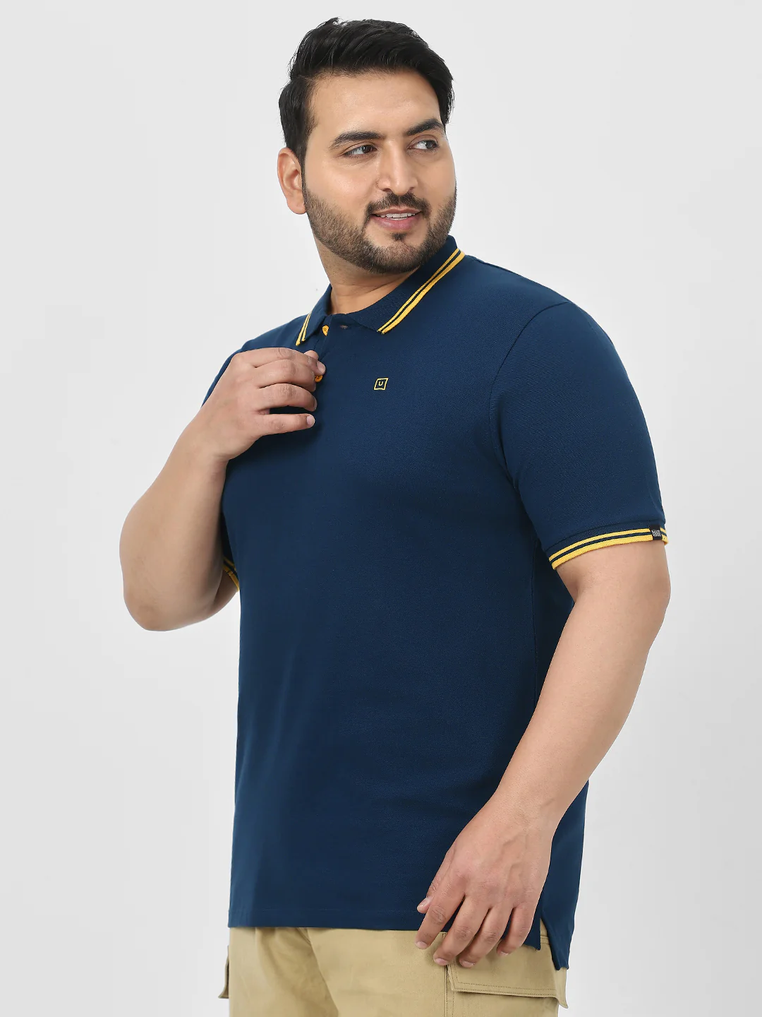 Plus Men's Navy Blue Solid Regular Fit Polo T-Shirt - Image 3