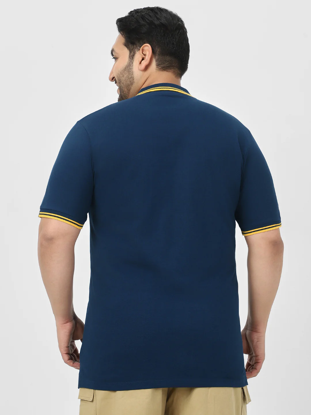 Plus Men's Navy Blue Solid Regular Fit Polo T-Shirt - Image 4
