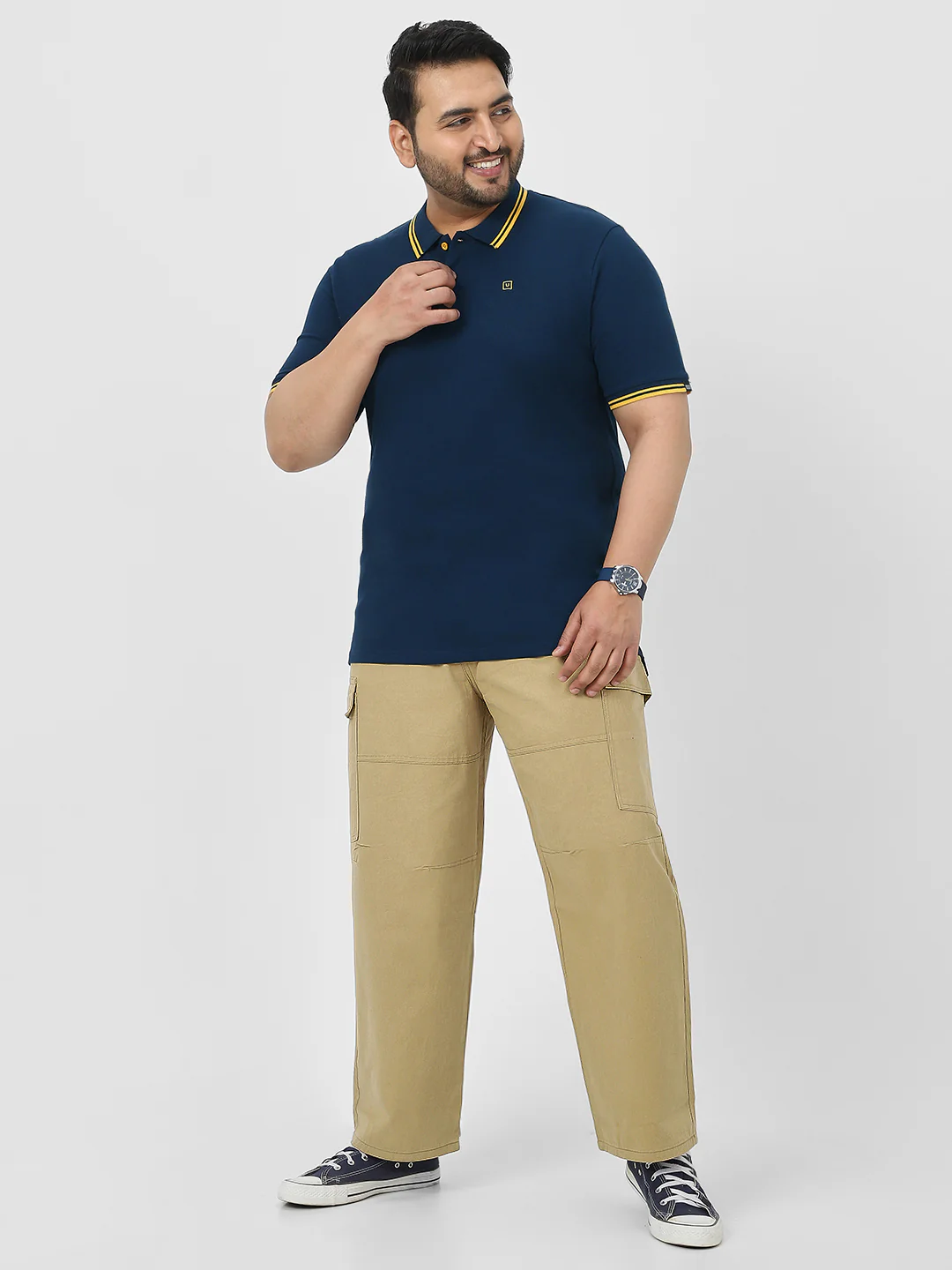 Plus Men's Navy Blue Solid Regular Fit Polo T-Shirt - Image 5