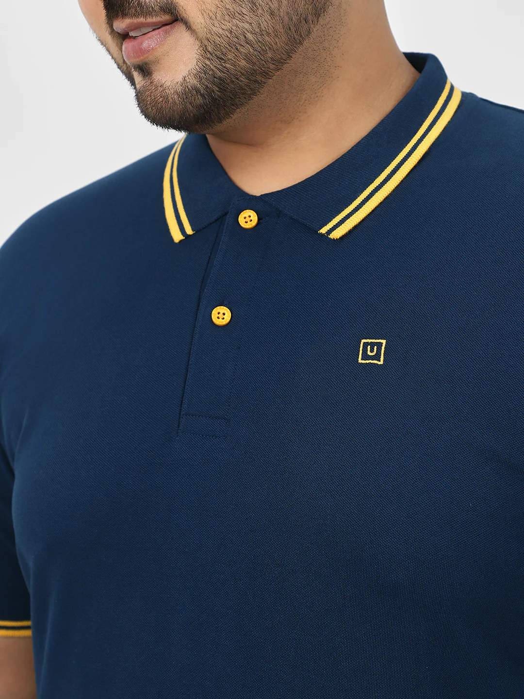 Plus Men's Navy Blue Solid Regular Fit Polo T-Shirt - Image 6