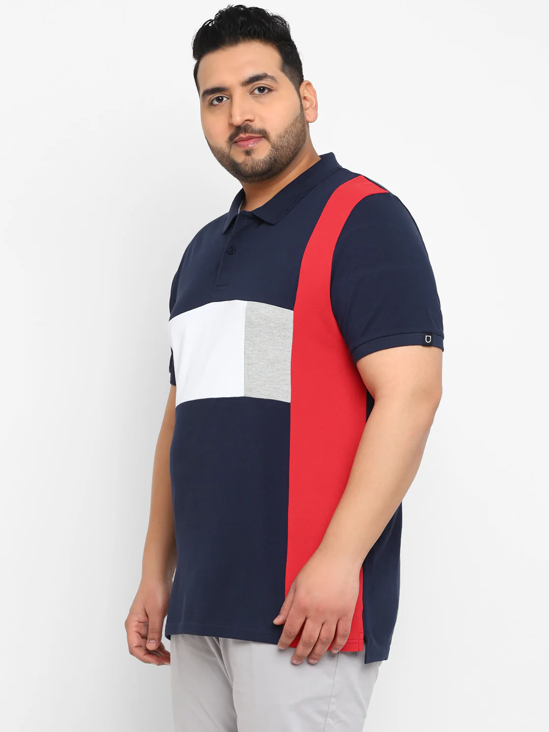 Plus Men's Navy Blue, White, Red Colour-Block Regular Fit Half Sleeve Cotton Polo T-Shirt - Image 2
