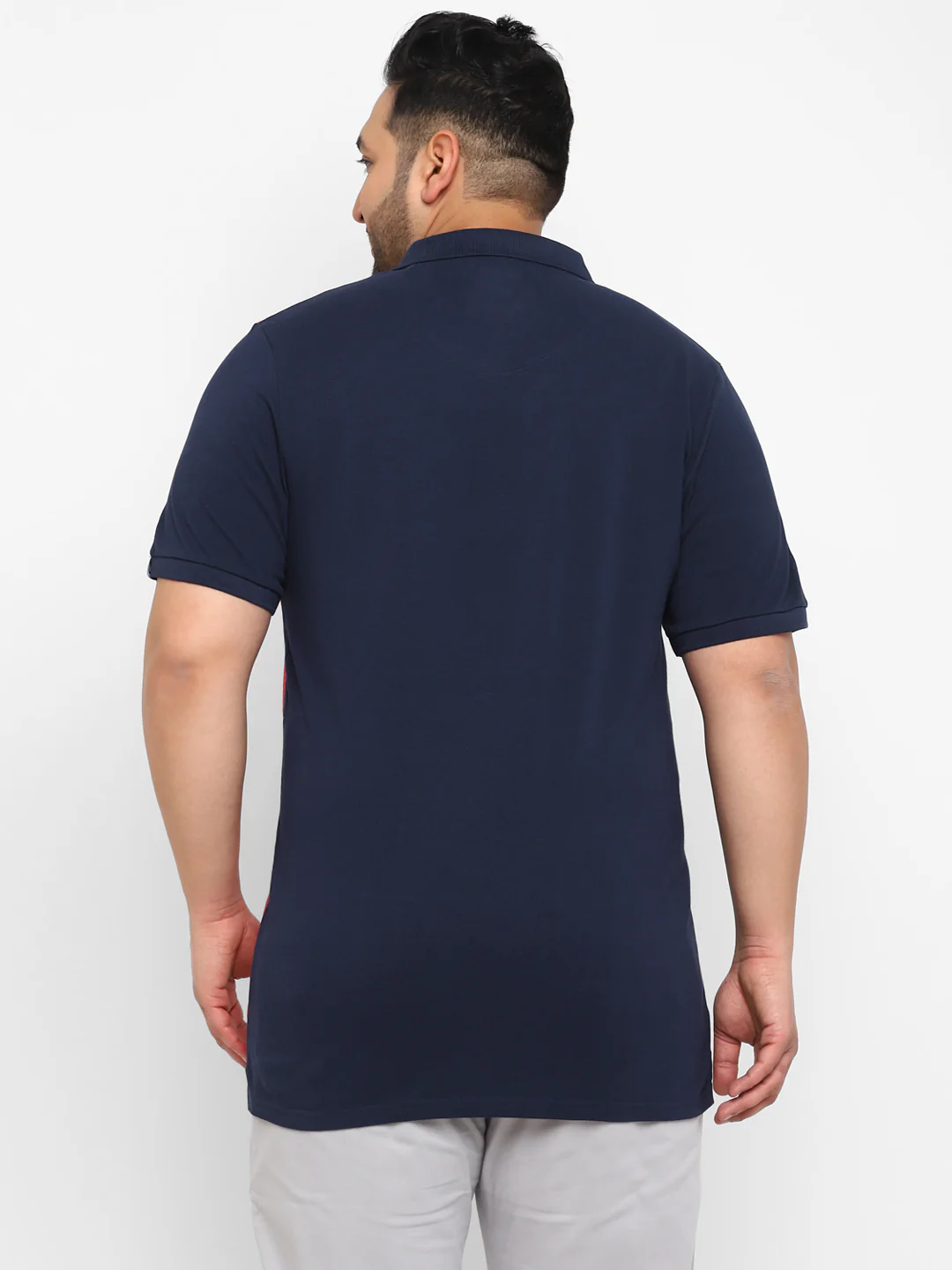Plus Men's Navy Blue, White, Red Colour-Block Regular Fit Half Sleeve Cotton Polo T-Shirt - Image 3