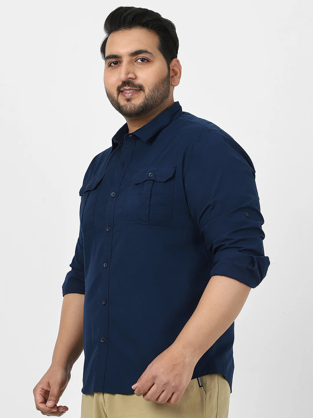 Men's Navy Cotton Full Sleeve Regular Fit Casual Solid Shirt - Image 2