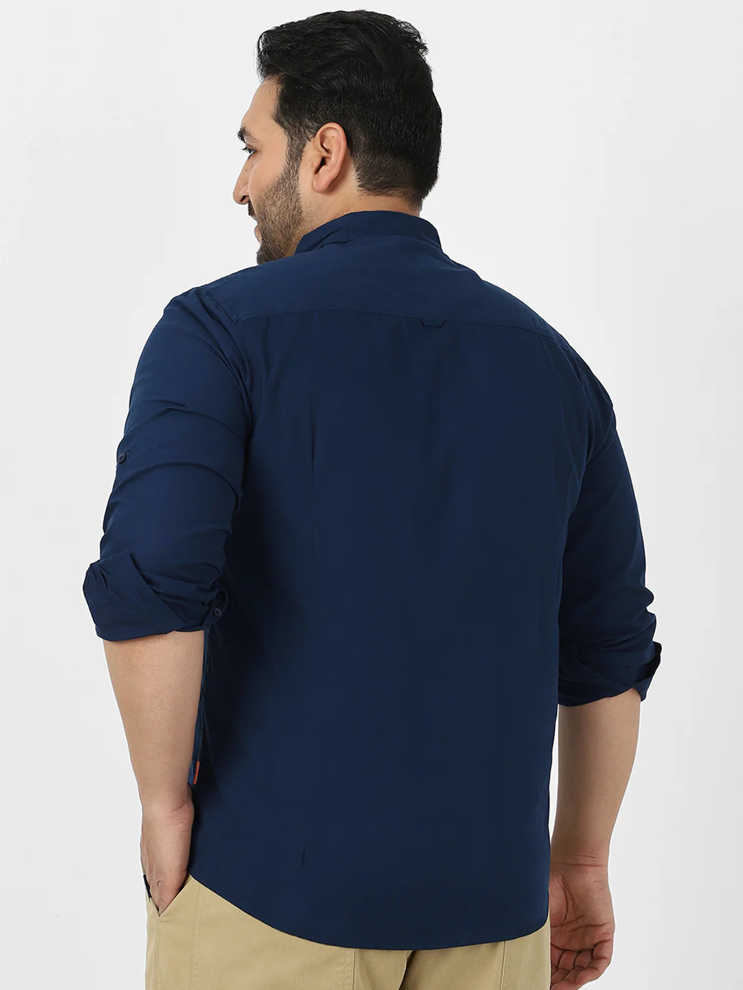 Men's Navy Cotton Full Sleeve Regular Fit Casual Solid Shirt - Image 3