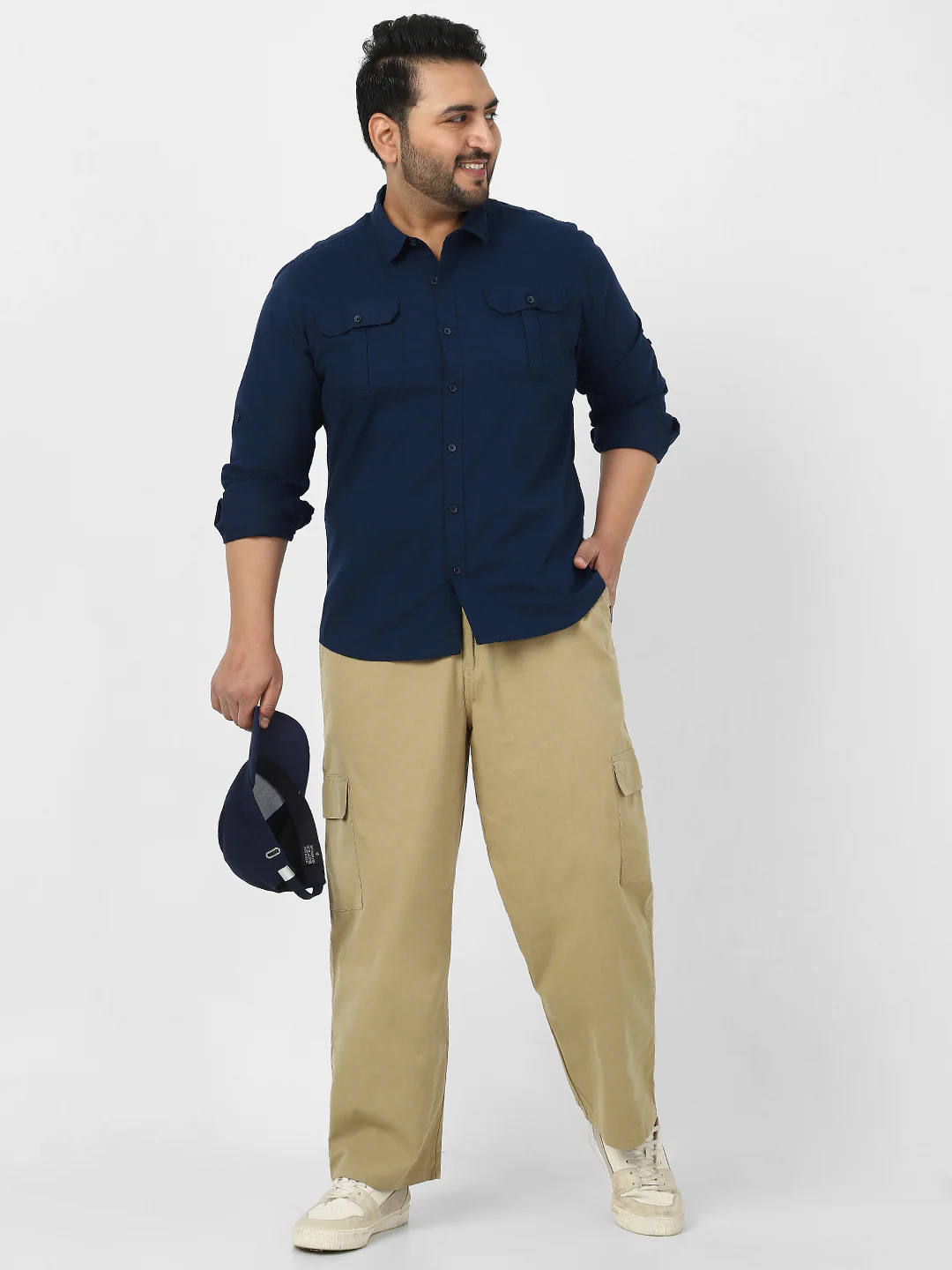 Men's Navy Cotton Full Sleeve Regular Fit Casual Solid Shirt - Image 4