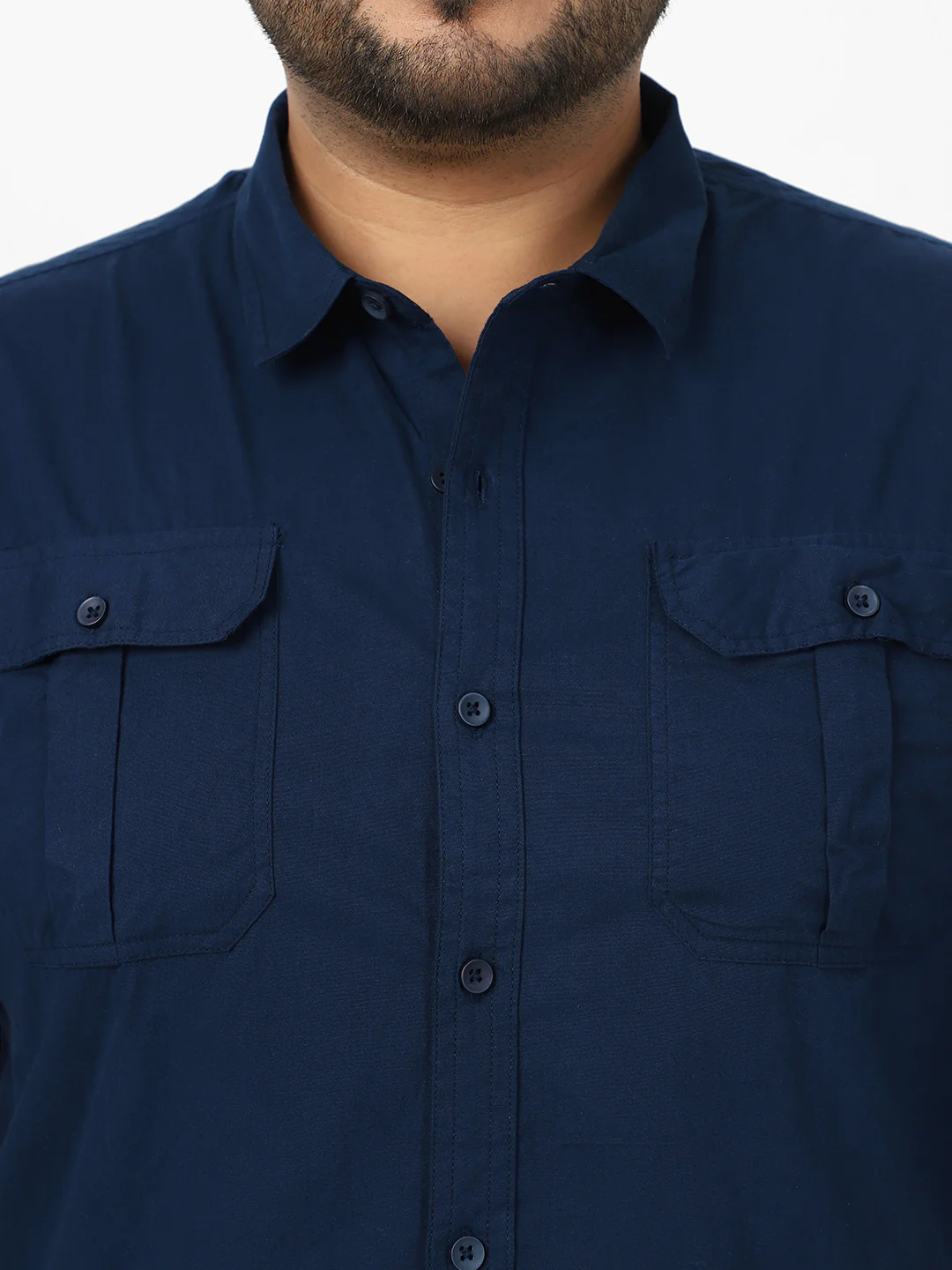 Men's Navy Cotton Full Sleeve Regular Fit Casual Solid Shirt - Image 5