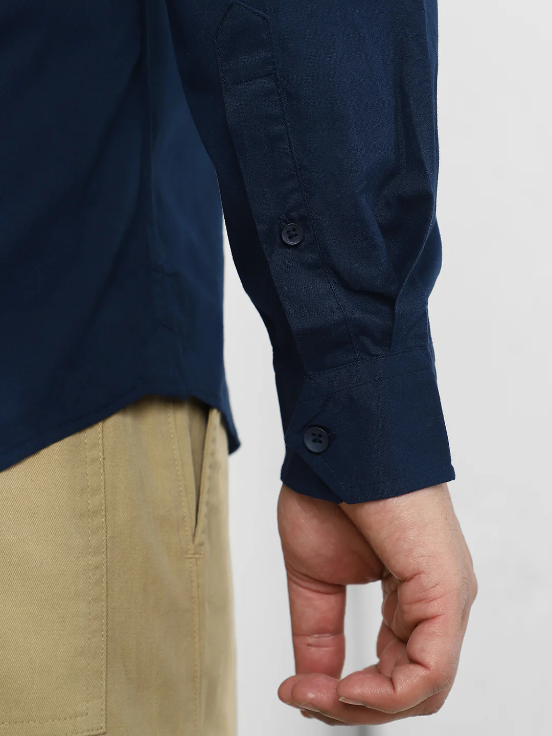 Men's Navy Cotton Full Sleeve Regular Fit Casual Solid Shirt - Image 6