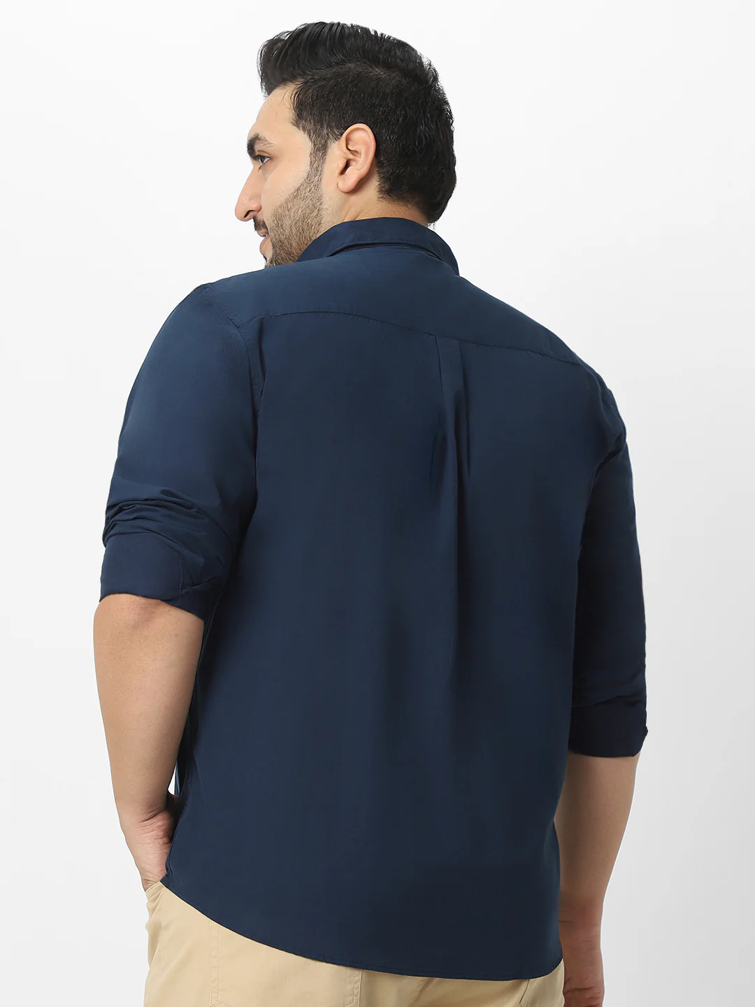 Plus Men's Navy Cotton Full Sleeve Regular Fit Casual Solid Shirt - Image 4