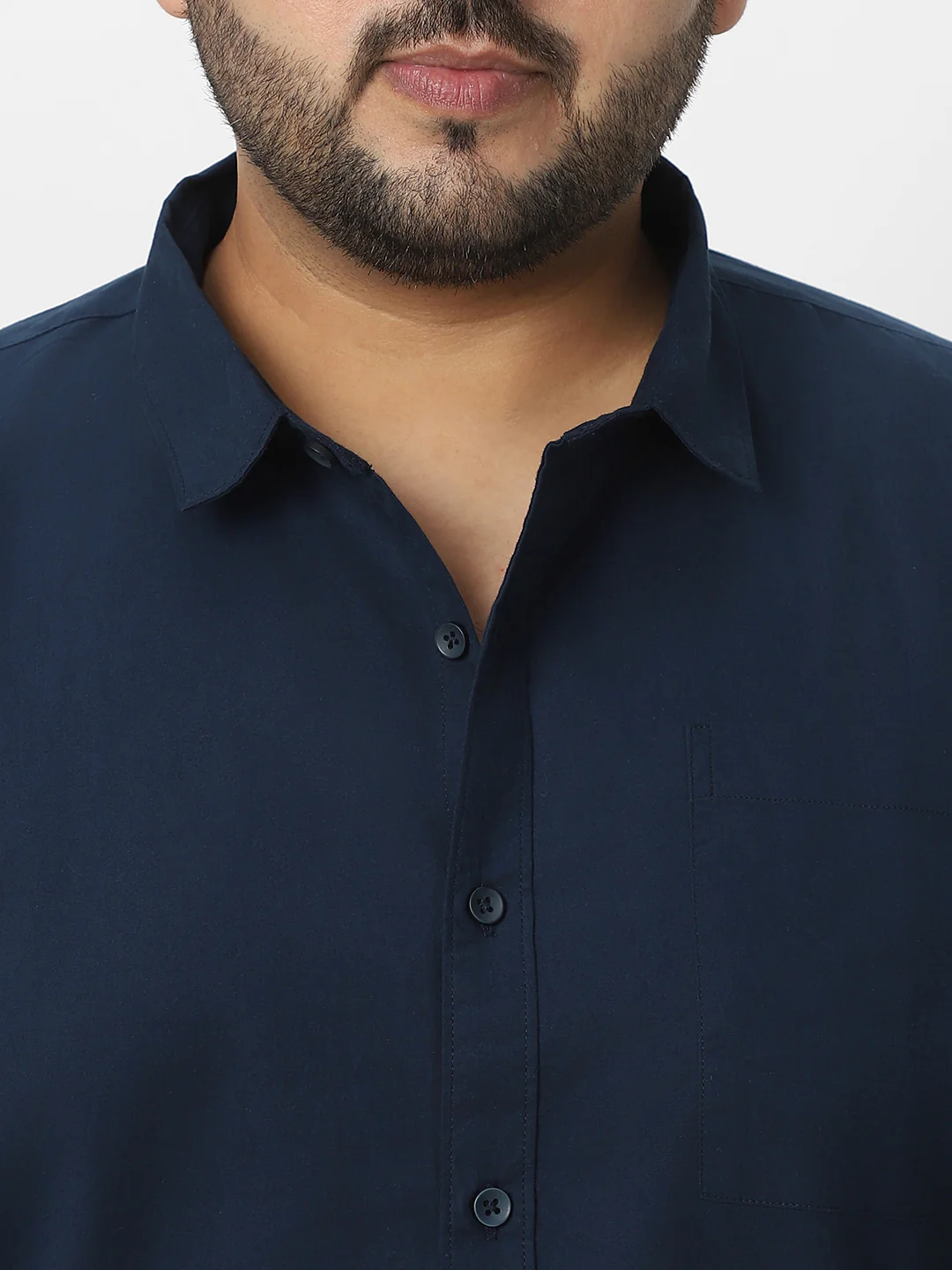 Plus Men's Navy Cotton Full Sleeve Regular Fit Casual Solid Shirt - Image 6