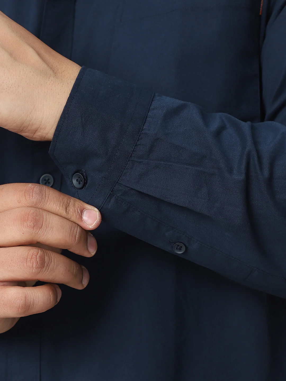 Plus Men's Navy Cotton Full Sleeve Regular Fit Casual Solid Shirt - Image 7