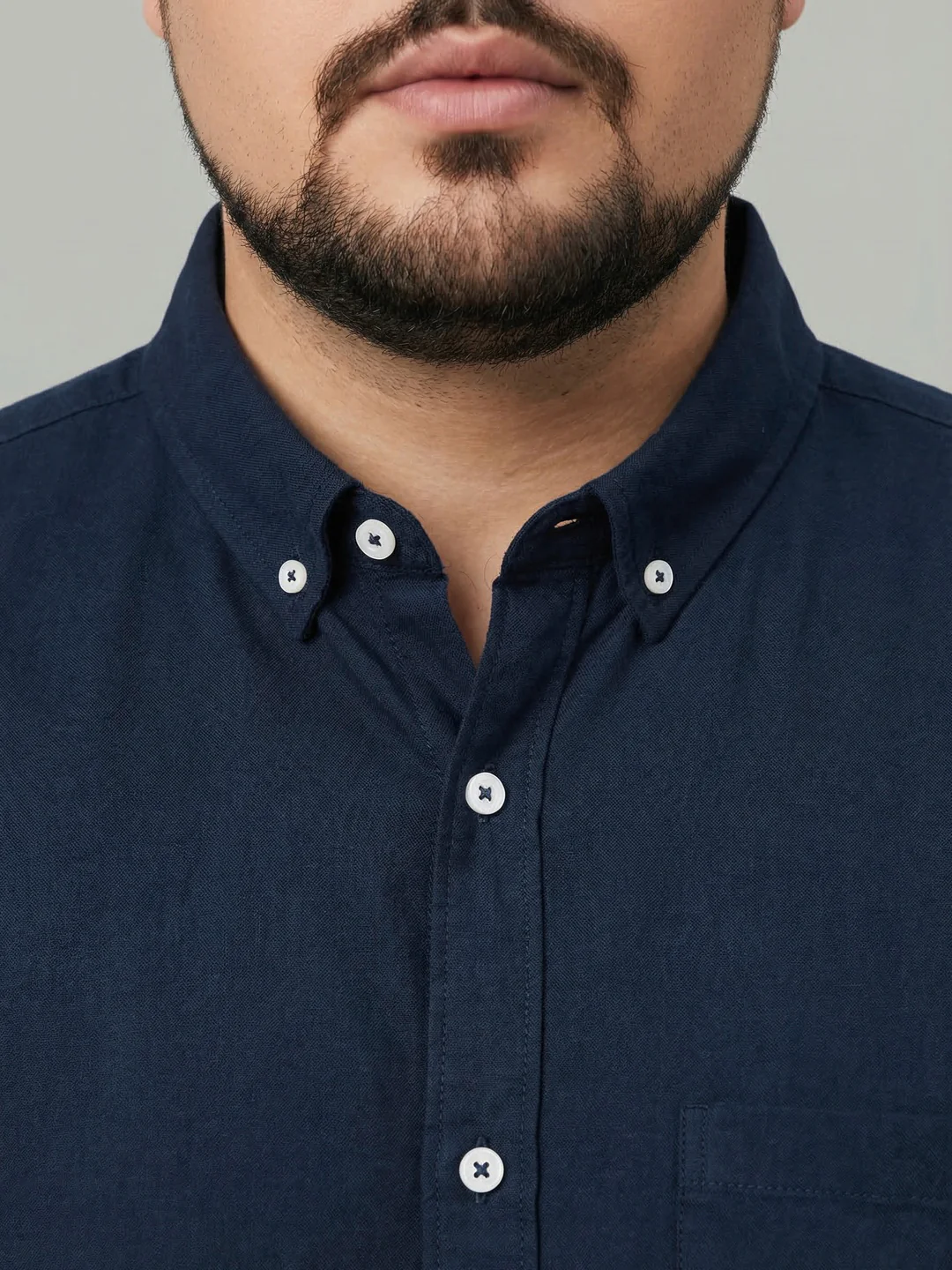 Plus Men's Navy Cotton Full Sleeve Regular Fit Solid Oxford Shirt With Button-Down Collar - Image 6