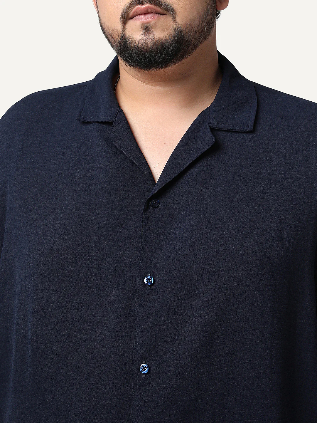 Plus Men's Navy Cotton Half Sleeve Relaxed Fit Textured Shirt with Cuban Collar - Image 5