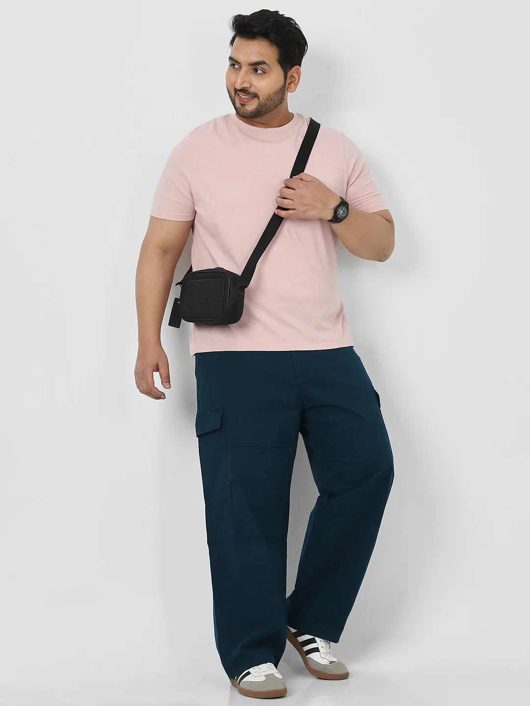 Plus Men's Navy Loose Baggy Fit Solid Cargo Chino Pant with 6 Pockets Non-Stretchable - Image 6