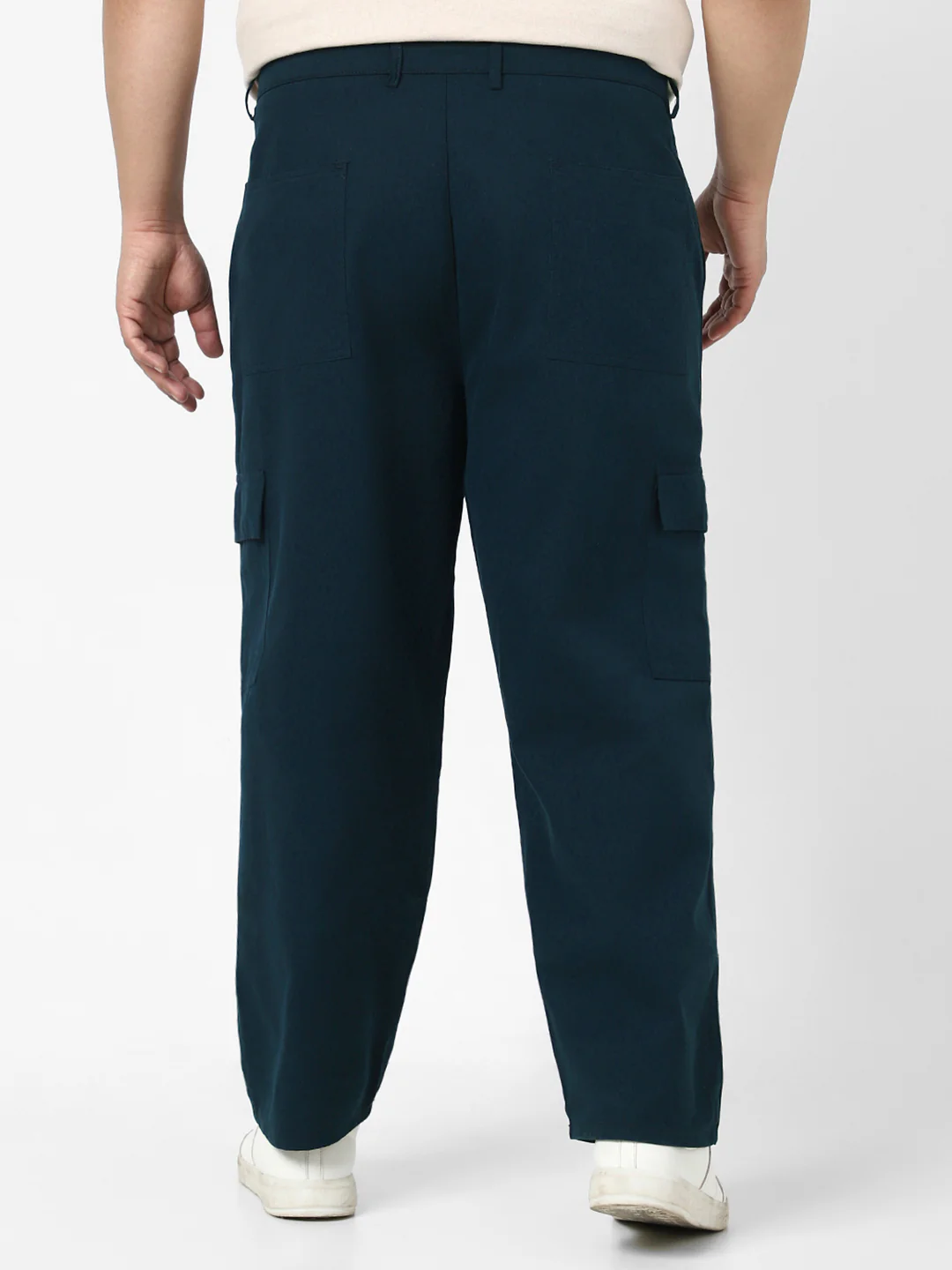 Plus Men's Navy Loose Baggy Fit Solid Cargo Chino Pant with 6 Pockets Non-Stretchable - Image 3
