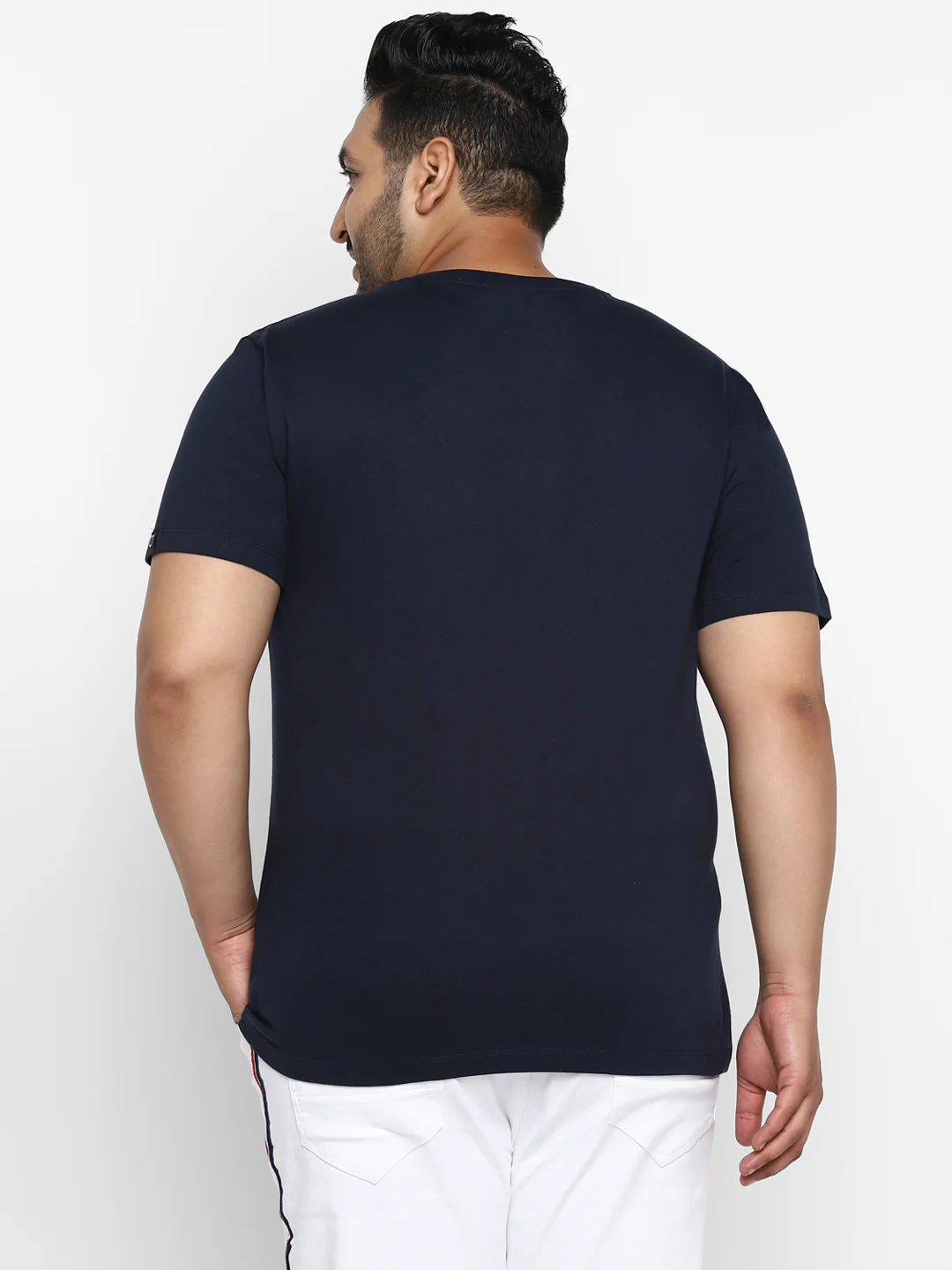 Plus Men's Navy Printed Full Sleeve Regular Fit Cotton T-Shirt - Image 3