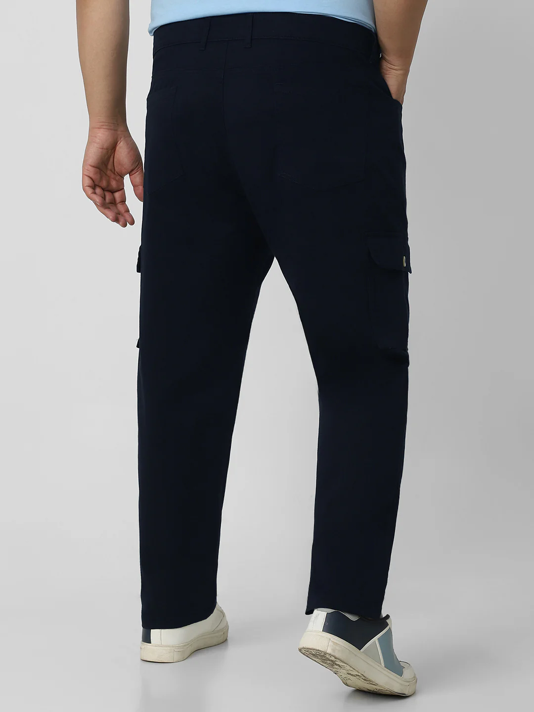 Plus Men's Navy Regular Fit Solid Cargo Chino Pant with 6 Pockets Stretchable - Image 3