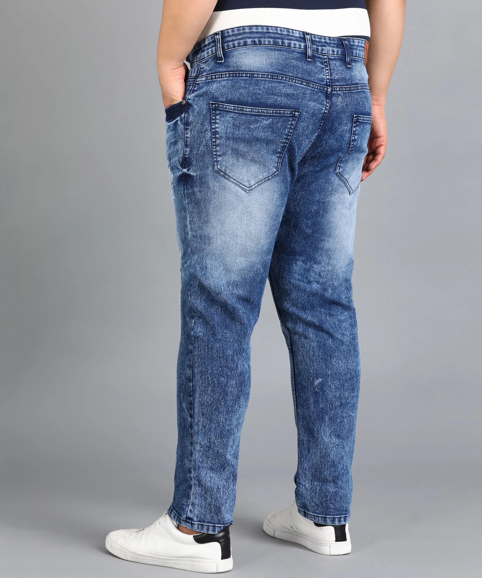 Plus Men's Navy Slim Fit Mild Distressed/Torn Jeans Stretchable - Image 3