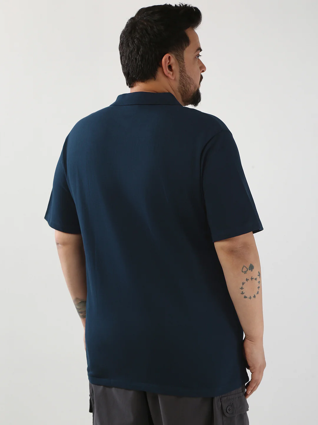 Plus Men's Navy Solid Regular Fit Half Sleeve Cotton Polo T-Shirt - Image 3