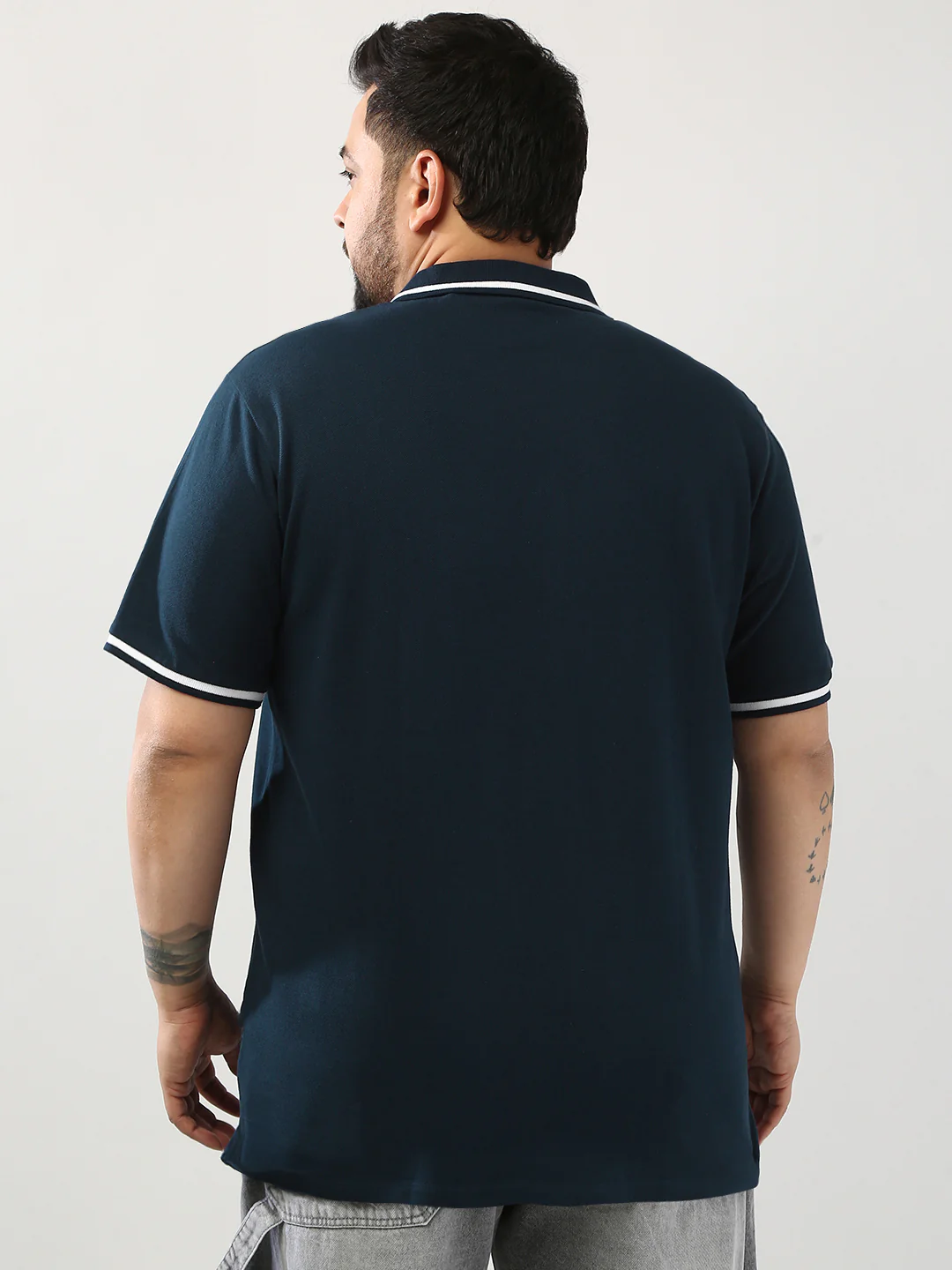 Plus Men's Navy Solid Regular Fit Half Sleeve Cotton Polo T-Shirt - Image 4