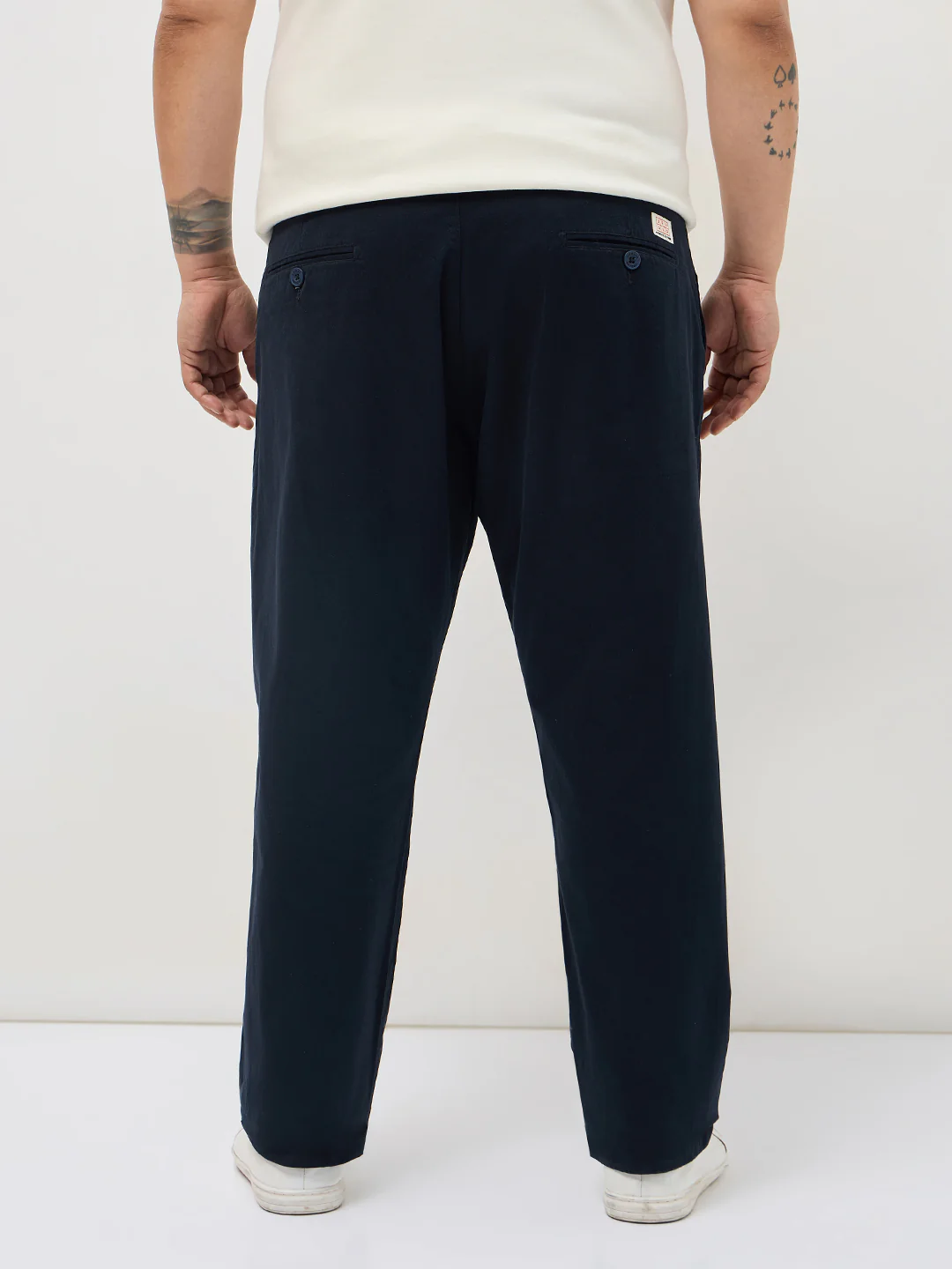 Plus Men's Navy Straight Fit Mid Rise Cotton Casual Chinos Trousers Stretch - Image 3