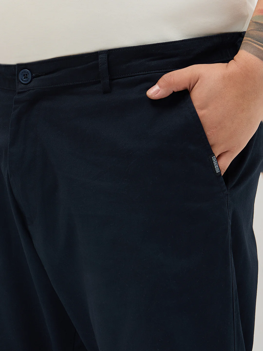 Plus Men's Navy Straight Fit Mid Rise Cotton Casual Chinos Trousers Stretch - Image 5
