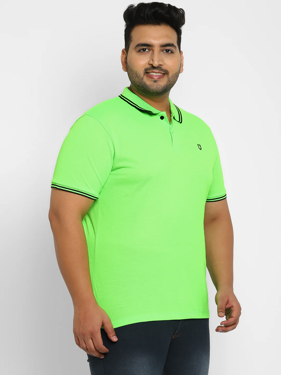 Plus Men's Neon Green Solid Regular Fit Half Sleeve Cotton Polo T-Shirt - Image 4