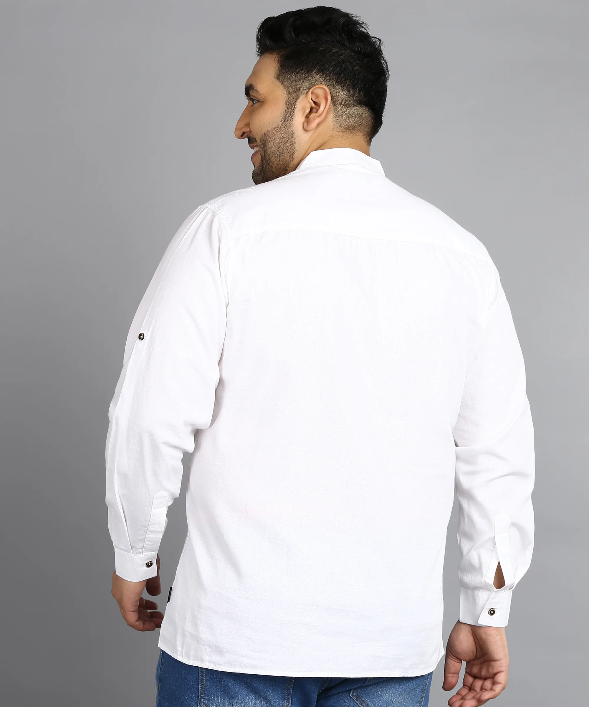 Plus Men's Off White Cotton Full Sleeve Regular Fit Casual Solid Shirt - Image 3