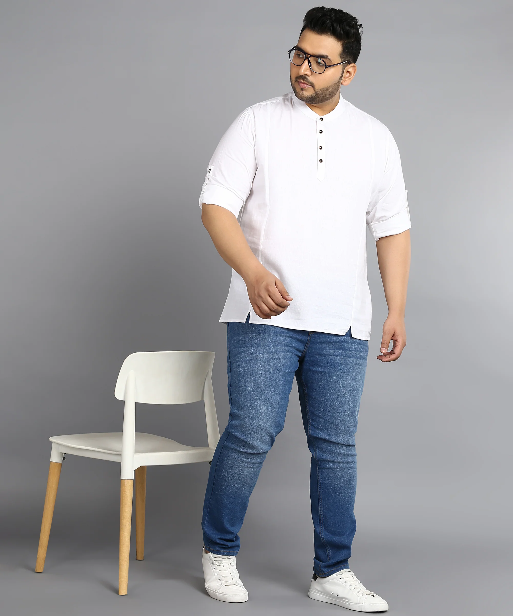Plus Men's Off White Cotton Full Sleeve Regular Fit Casual Solid Shirt - Image 4