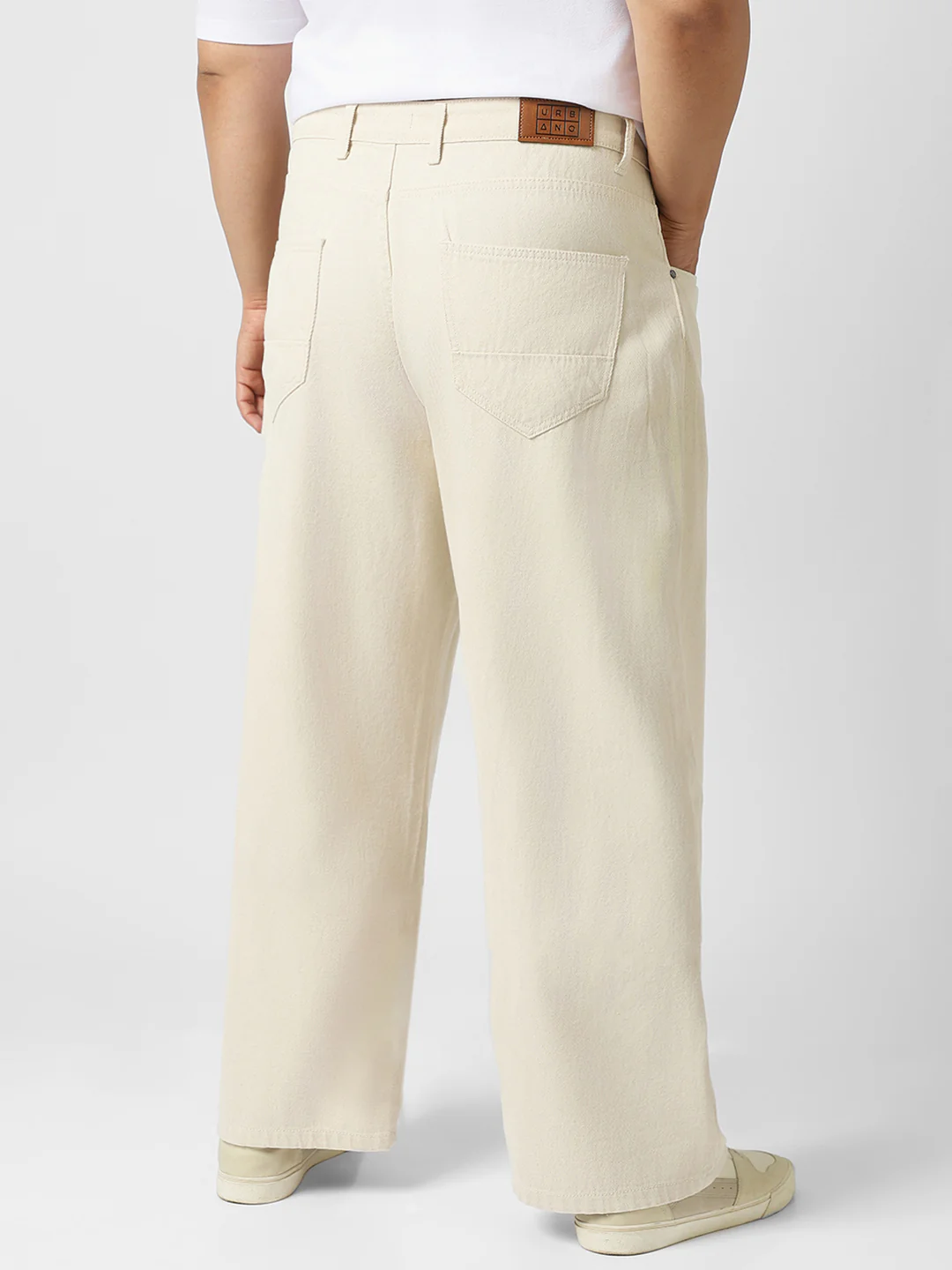 Plus Men's Off White Loose Baggy Fit Washed Jeans Non-Stretchable - Image 3