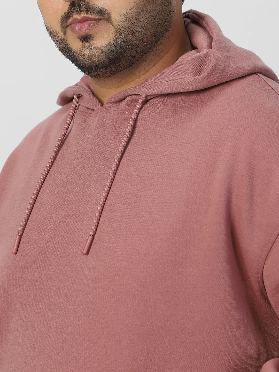 Plus Men's Old Rose Cotton Solid Oversized Hooded Neck Sweatshirt - Image 5