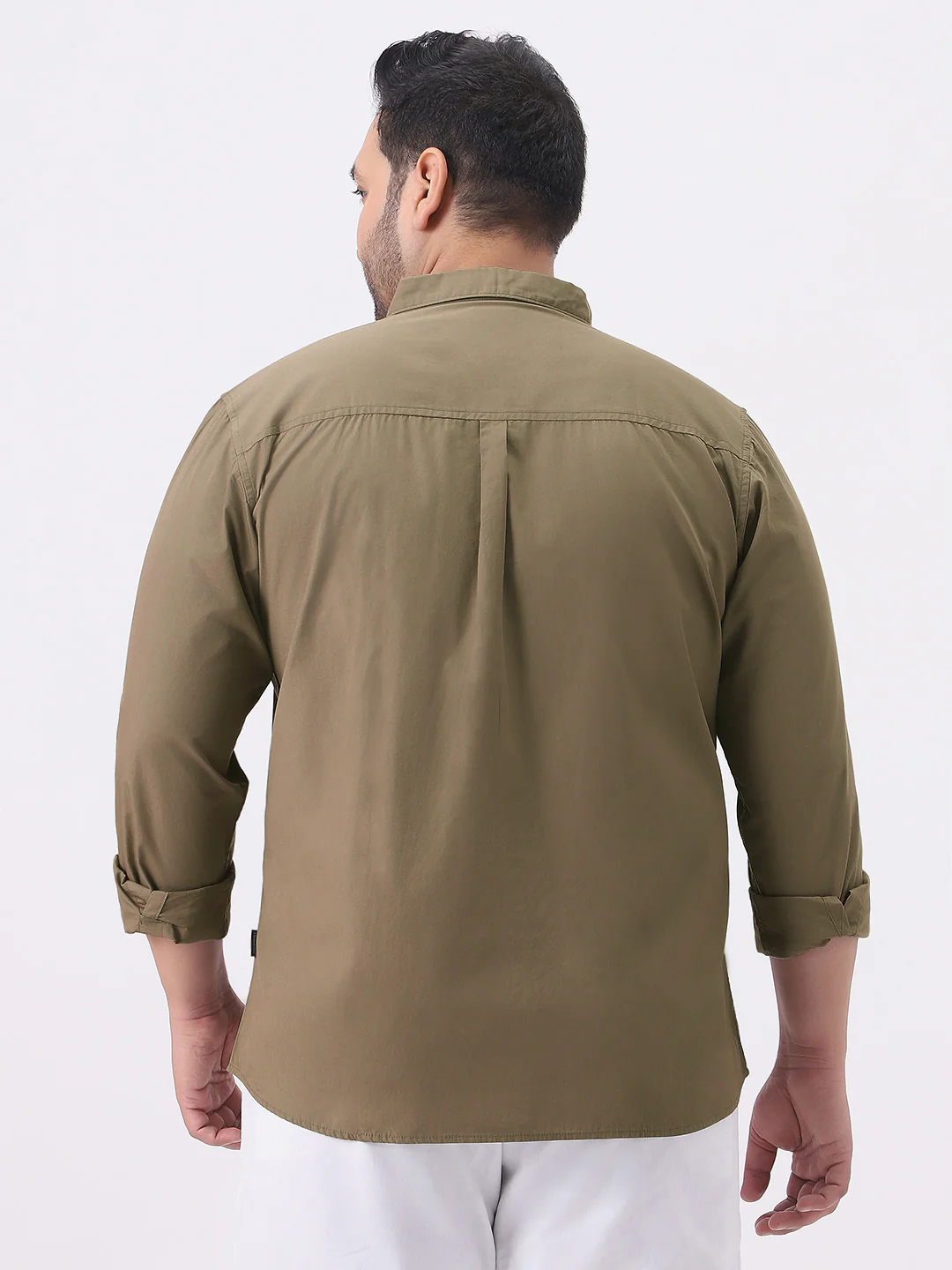 Plus Men's Olive Cotton Full Sleeve Regular Fit Casual Solid Shirt - Image 3