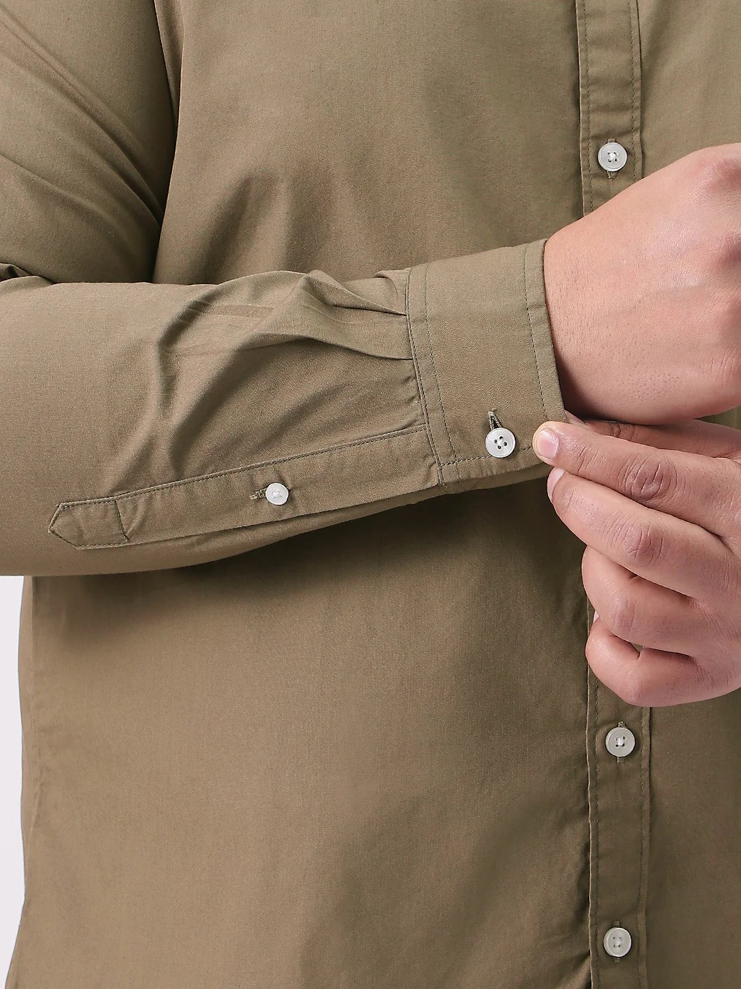 Plus Men's Olive Cotton Full Sleeve Regular Fit Casual Solid Shirt - Image 6