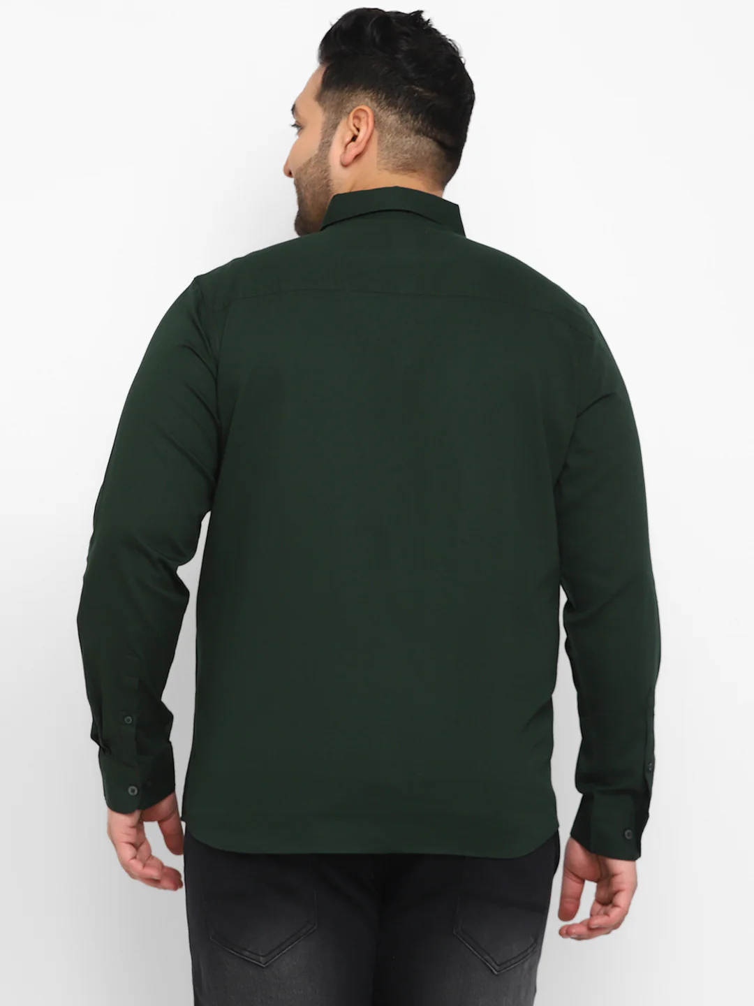 Plus Men's Olive Cotton Full Sleeve Regular Fit Casual Solid Shirt - Image 3