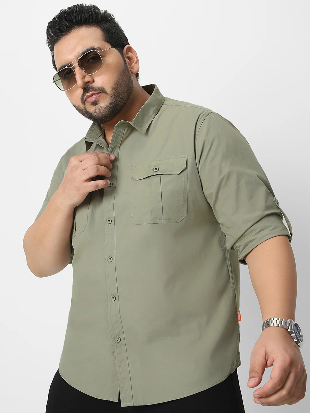 Men's Olive Cotton Full Sleeve Regular Fit Casual Solid Shirt - Image 2