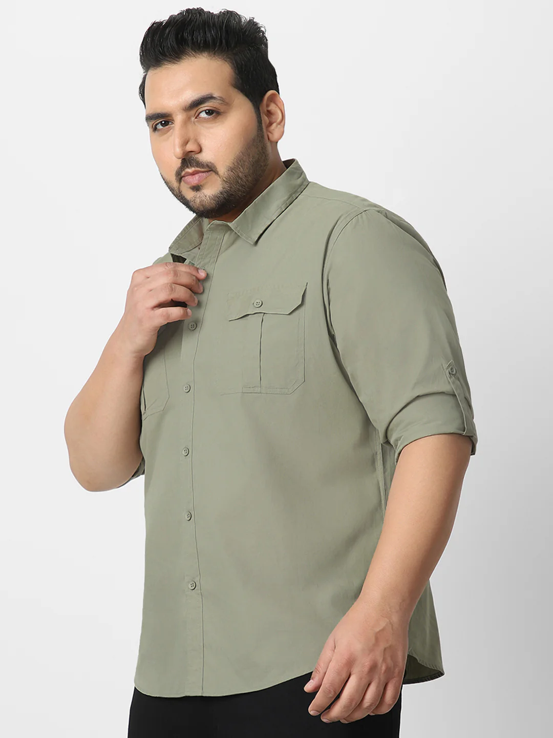 Men's Olive Cotton Full Sleeve Regular Fit Casual Solid Shirt - Image 3