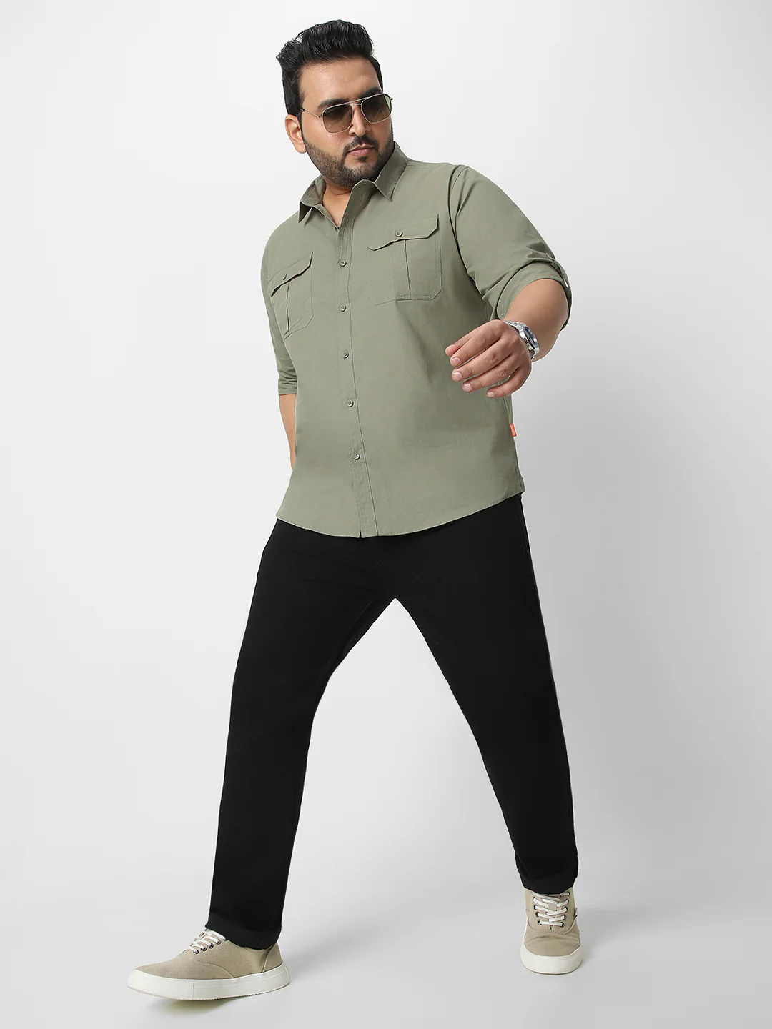 Men's Olive Cotton Full Sleeve Regular Fit Casual Solid Shirt - Image 5