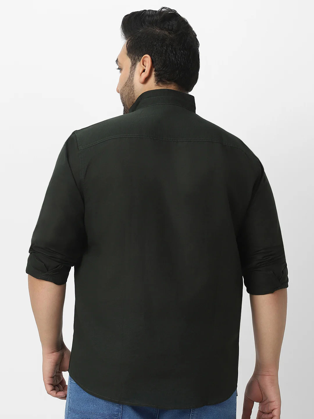 Men's Olive Cotton Full Sleeve Regular Fit Casual Solid Shirt with Band Collar - Image 4